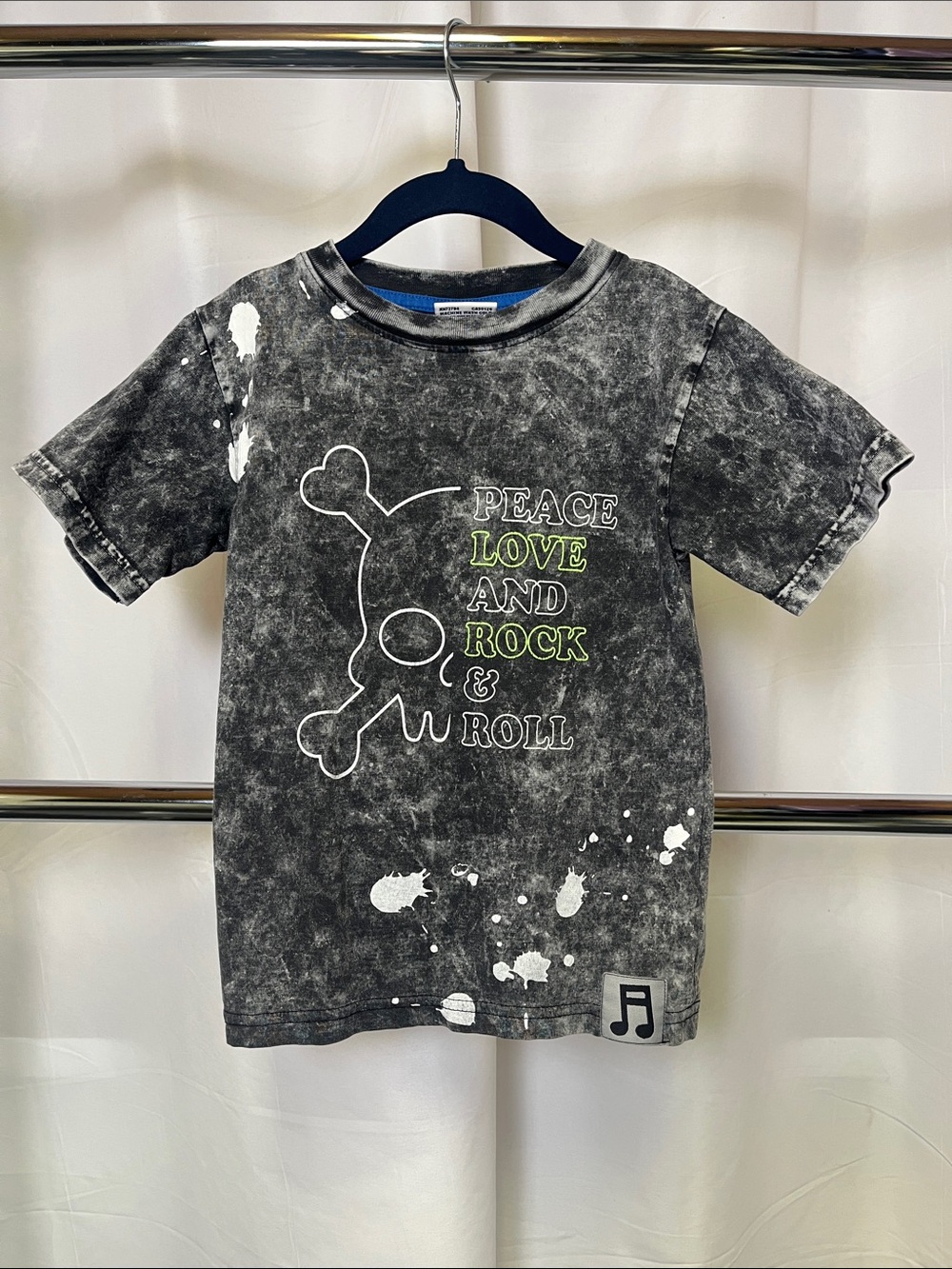 Mish Boys Black Acid-Wash 'Peace Love and Rock & Roll' Graphic Tee size 5